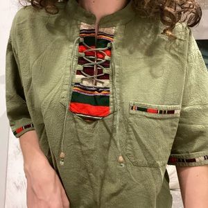 Green boho tie shirt